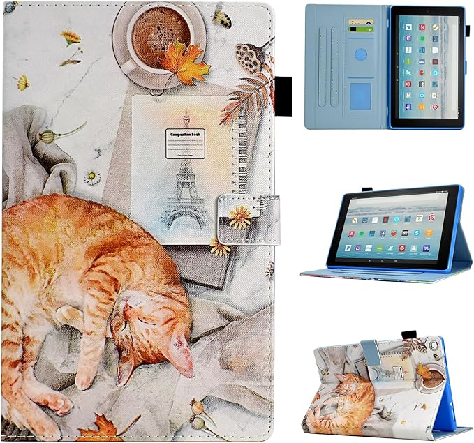 Case for Fire HD 8 Tablet (8th/7th/6th Generation 2018/2017/2016 Release) Premium PU Leather Folio Stand Cover Protective Case with Auto Sleep Wake Lazy Cat