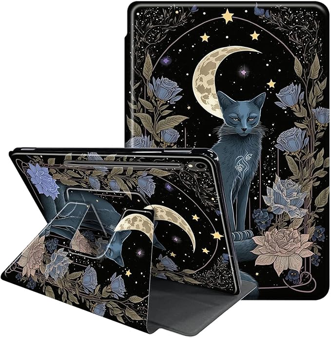 Case for Samsung Galaxy Tab S10 FE 2025/S9 FE 10.9-inch/S9 11 5G-360 Degree Rotating Multi-Angle Viewing Protective Cover with S-Pen Holde+ Auto Sleep/Wake-Witchy Cat Moon