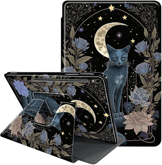 Case for Samsung Galaxy Tab S10 FE 2025/S9 FE 10.9-inch/S9 11 5G-360 Degree Rotating Multi-Angle Viewing Protective Cover with S-Pen Holde+ Auto Sleep/Wake-Witchy Cat Moon