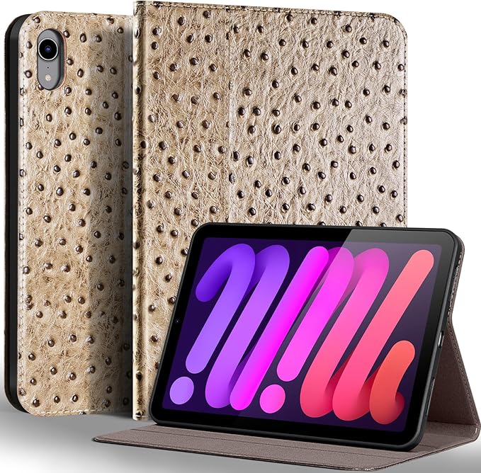 Gexmil Leather Case for iPad mini 7 (A17 Pro) 2024 / iPad mini 6 Generation 2021 8.3 InchPremium Cowhide Cover with Adjustable Stand Auto Wake/SleepKhaki