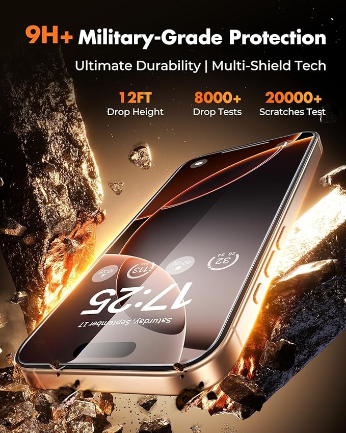 UNBREAKcable for iPhone 16 Pro Max Screen Protector 4+2 Pack [9H+ Military-Grade Shatterproof] [Effortless Bubble-Free Installation] Ultra HD Clarity Tempered Glass with Lens Protector Case friendly