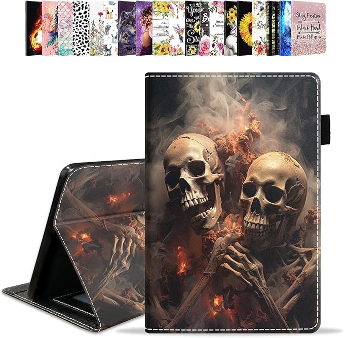Case for All-New Amazon Kindle Fire HD 10 &amp 10 Plus Tablet 10.1 (13th/11th Generation 2023/2021 Release) - PU Leather Folio Case with Smart Auto Wake/Sleep Skull