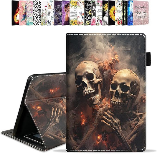 Case for All-New Amazon Kindle Fire HD 10 &amp 10 Plus Tablet 10.1 (13th/11th Generation 2023/2021 Release) - PU Leather Folio Case with Smart Auto Wake/Sleep Skull