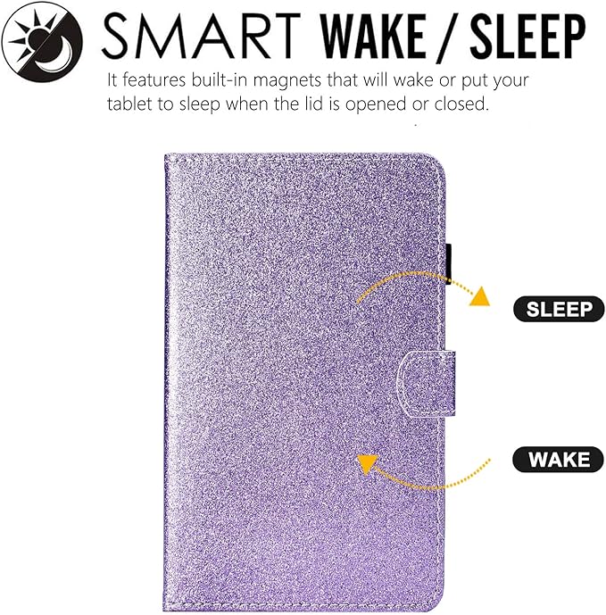 Dteck for Fire HD 8 (8th/7th/6th Generation) Smart Folio Tablet Case 2018/2017/2016 Release (8) with Auto Sleep Wake/Stand/Card Slots/Stylus PU Leather Protective Cute Slim Magnetic Cover Purple