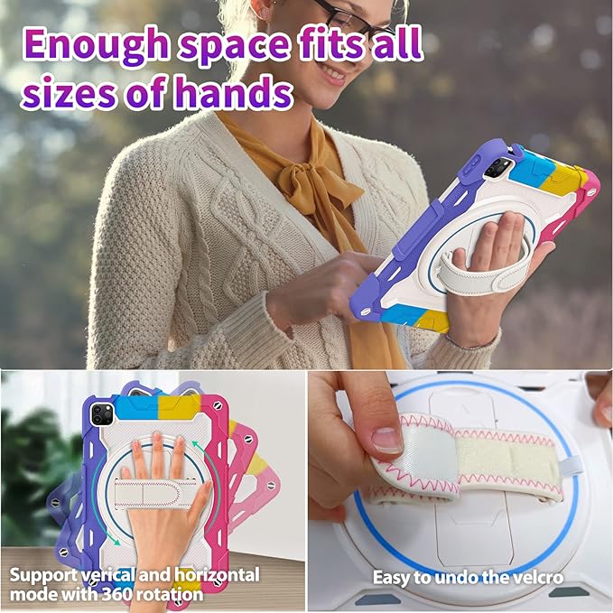 For iPad Air 5th 4th Generation 10.9 inch Case with Screen Protector [15ft Drop Protection] iPad Pro 11 Case 4th 3rd 2nd 1st Gen (2022 2021 2020 2018) for Kids W/ 360 Stand Hand/Shoulder Strap