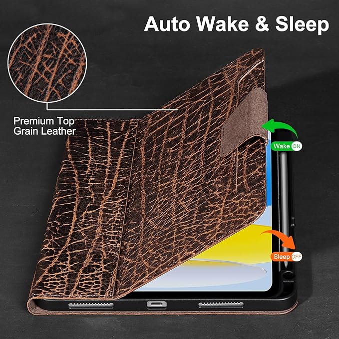 Gexmil Leather Case for iPad (A16) 11th Generation 11 Inch 2025 iPad 10th Generation 10.9 Inch 2022Protective Cover with Pencil HolderMagnetic ClosureAuto Sleep/WakeBuffalo Pattern