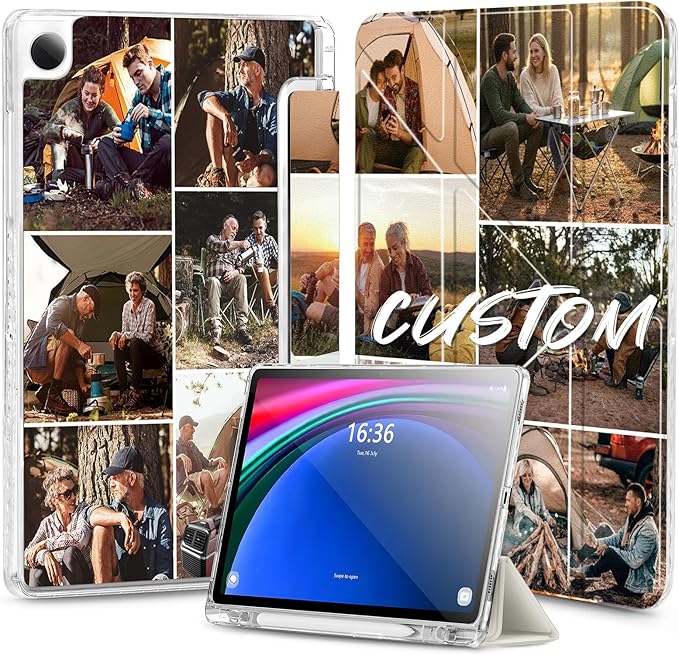 Custom Pictures Personalized Case for Samsung Galaxy Tab A8 10.5 inch(2021) Built-in Pencil Holder Customized Photo Galaxy Tablet Case with Shockproof Protective Cover Clear PC Back Shell