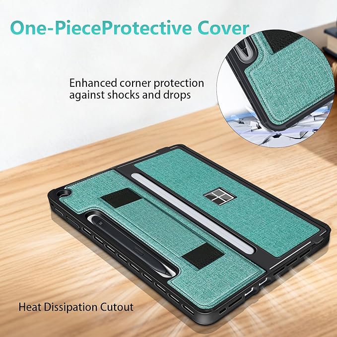 Protective Case for Microsoft Surface Pro 12 inch 2025 | Fall-Resistant Cover with Hand Strap | Compatible with Built-in Kickstand &amp Magnetic Slim Pen Storage &amp Type Cover Keyboard | Cyan