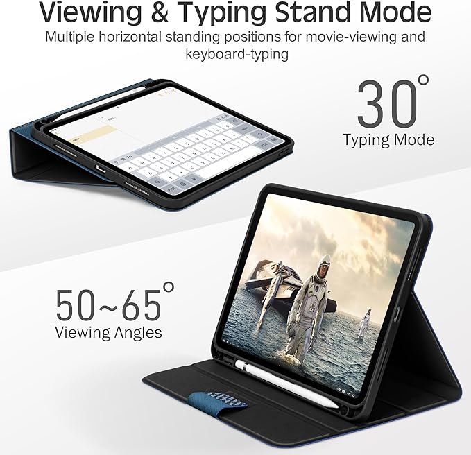 KingBlanc Case for iPad (A16) 11th Generation 11 Inch 2025 iPad 10th Gen 10.9 Inch 2022 with Pencil Holder PU Leather Protective Cover Auto Sleep/Wake Viewing/Typing Angle Magnetic Clasp Blue