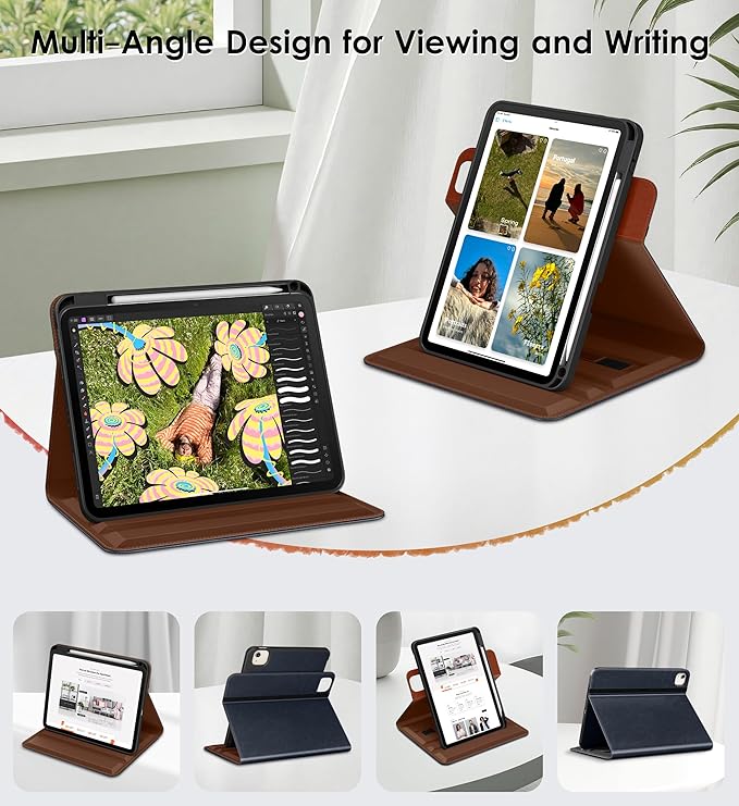DTTO for iPad Air 11 inch Case M4 / M3 / M2 (2026/2025/2024) iPad Air 5th / 4th Gen (2022/2020) 360 Degree Rotating Premium Leather Folio Stand Cover with Pencil Holder Blue
