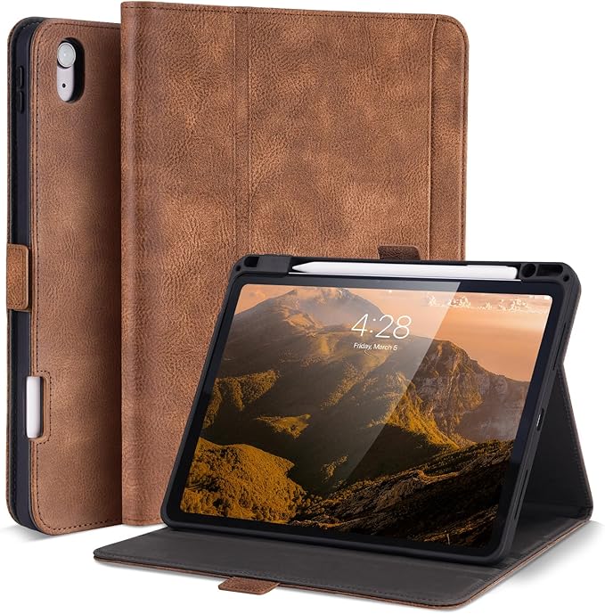 Case for iPad Air 11 Inch M4/M3/M2 (2026/2025/2024)iPad Air 5th/4th Generation 10.9'' Folio Cover with Pencil Holder PocketMagnetic ClosureMulti Angles StandAuto Sleep/WakeDark Brown