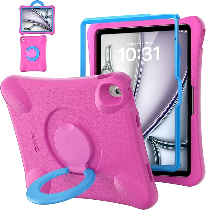 Pepkoo for iPad Air 13 inch Case for Kids with 360° Rotatable StandShockproof EVA Handle Cover for iPad Air 13 M3 2025 and M2 2024 Models