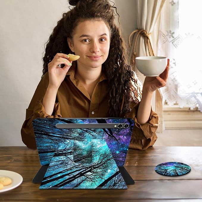 Case for Samsung Galaxy Tab S10 Plus/ S9 FE Plus/ S9 Plus 5G Tablet 12.4 Inch Case360 Degree Rotating Swivel PU Leather Stand Flip Folio Cover with Auto Wake/SleepForest Galaxy