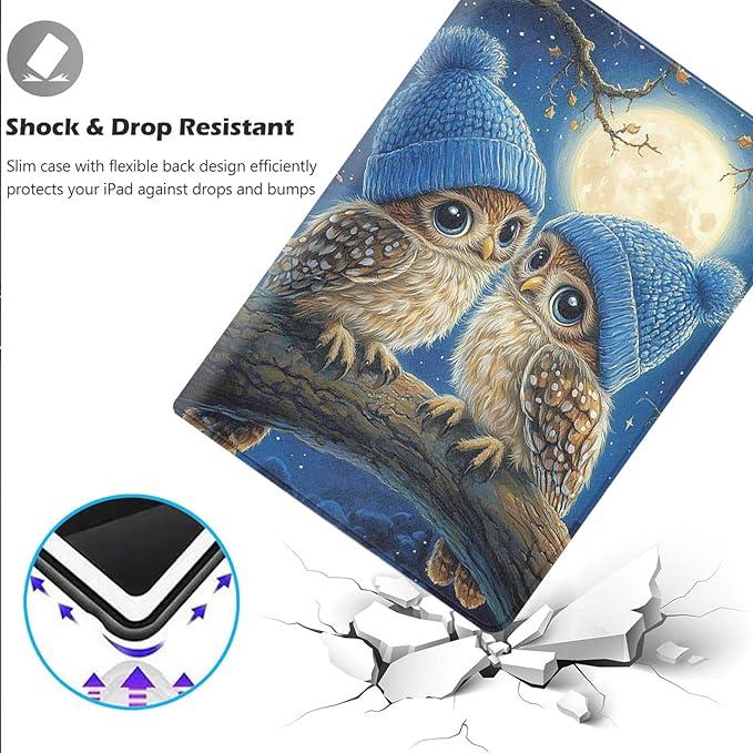 Case for iPad Pro 13 Inch M4 (iPad 7th Generation 2024)Adjustable Stand Auto Wake/Sleep Function Full Body Protection Cover - Two Cute Owls