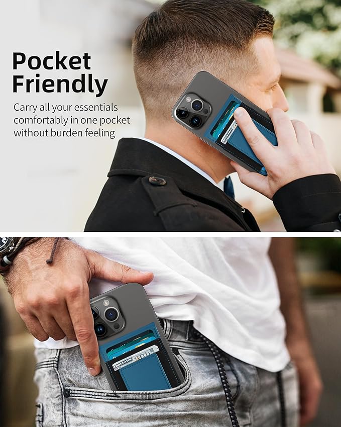 For Magsafe Wallet Stand Strongest Magnetic Phone Wallet Leather Magnetic Card Holder Wallet for iPhone 17/16/15/14/13/12 Series ID Window 4 Card Slots Hold 10 Cards RFID Blocking Blue