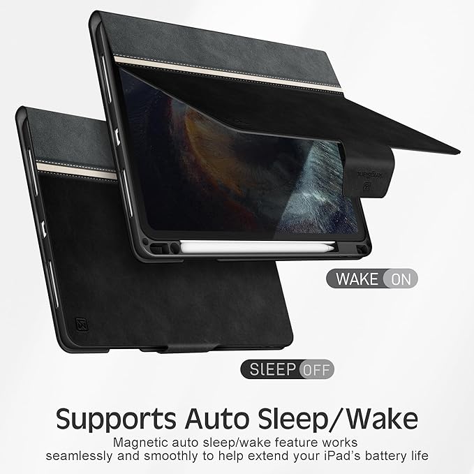 KingBlanc Case for iPad Pro 13 inch (M5 2025/M4 2024) with Pencil Holder Vegan Leather Stand Cover Auto Sleep/Wake Support Pencil Pro/(USB-C) Viewing/Writing Angles Vintage Notebook Style Black