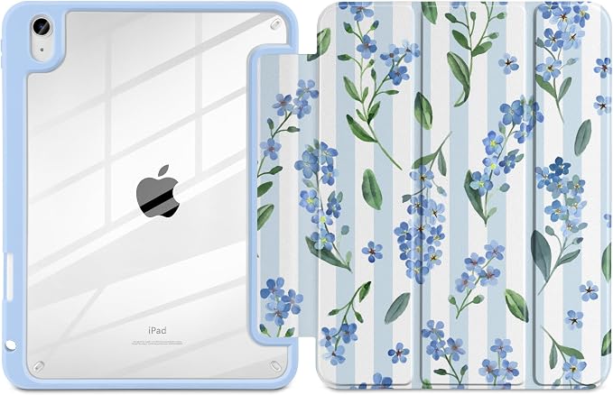 Blue Watercolor Flowers & Stripes