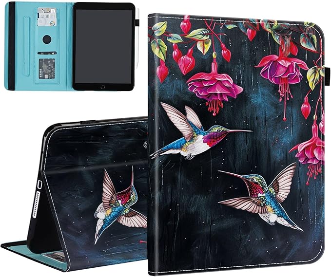 Case for Samsung Galaxy Tab A9 Plus/A9+ 5G 11 Inch 2023 Model (SM-X210/X216/X218)Card Slot PU Leather TPU Case Pen Holder Auto Wake SleepFlower Hummingbird