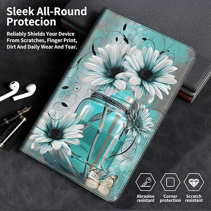 Case for Kindle Paperwhite 12th Generation &amp Kindle Colorsoft Signature Edition 2024 7 inch Lightweight Smart Case Adjustable Stand Protective Cover with Auto Wake/Sleep - White Sunflower Flower