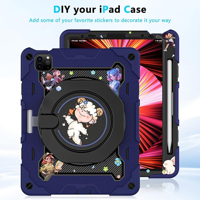 ROISKIN for iPad Air 11 inch M4/M3/M2 Case iPad Pro 11 inch 4th/3rd/2nd/1st GenerationiPad Air 5th/4th 10.9 inch CaseHeavy Duty Shockproof with 360 Stand Handle Shoulder Strap Pen Holder for Kids