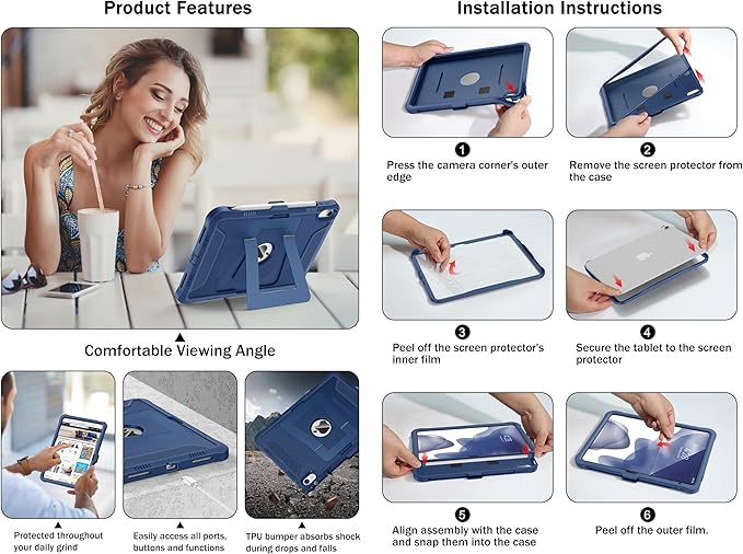 Soke Case for iPad (A16) 11th Generation 11-Inch 2025 /10th Generation 10.9-Inch 2022 with Screen Protector and Multi-Angle Kickstand Rugged Full Body Heavy Duty Protective Cover - Navy