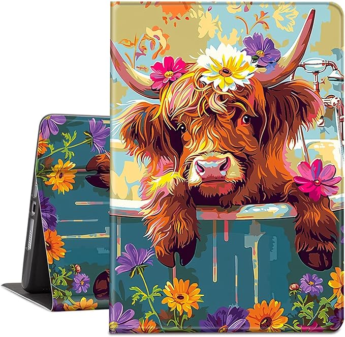 Case for Kindle Paperwhite 12th Generation 7 &amp Kindle ColorSoft Signature Edition PU Leather Protective Cover with Auto Sleep/Wake for Kindle Paperwhite 2024 – Color Highland Cow Flower