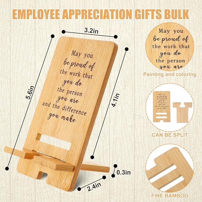 Ripeng 24 Pcs Employee Appreciation Gifts Bulk Bamboo Phone Stand for Desk Office Worker Thank You Gift for Administrative Assistant Team Coworkers Staff Nurse Teacher Week (Vintage Work Pride)