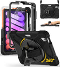 BRAECN for iPad mini 7(A17 Pro)/ 6 case 2024/2021 8.3 inch Heavy Duty Shockproof Protective with Pencil Holder Screen Protector 360°Rotating Stand Handle Full Body Cover Shoulder Strap Kids Friendly