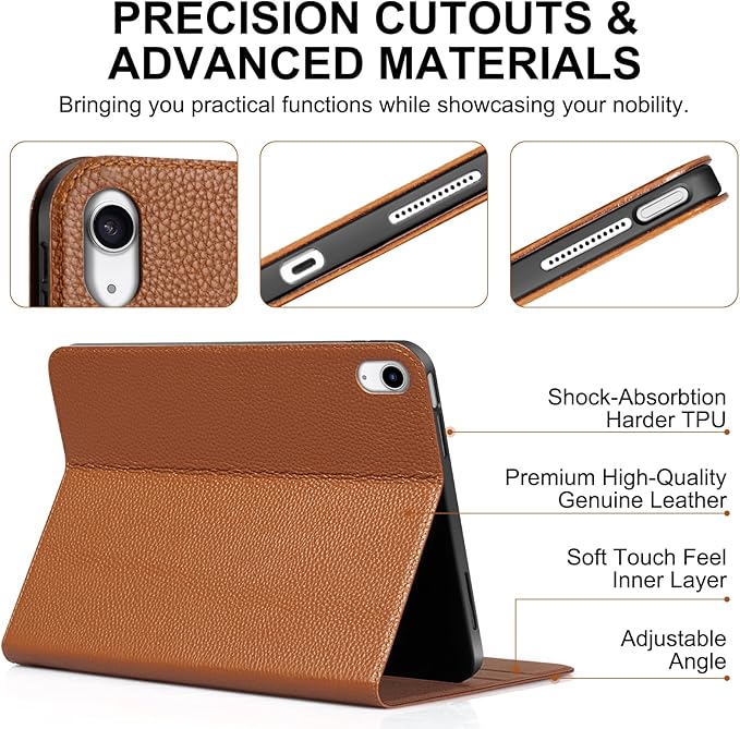 Genuine Leather Case for iPad 11th Gen 11 (2025/A16) &amp 10th Gen 10.9 (2022) | Slim Protective Cover with Adjustable Stand Auto Wake/Sleep Premium Leather | Brown
