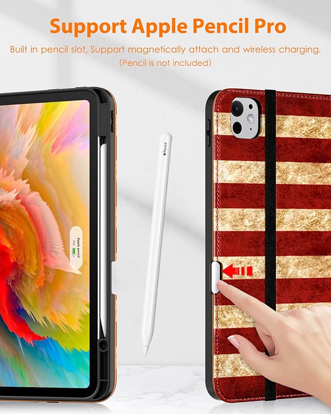 DTTO for iPad Pro 13 inch Case (M5/M4) 2025/2024 Premium Leather Business Folio Stand Cover with Pencil Holder - Auto Wake/Sleep &amp Multiple Viewing Angles Built in Hand Strap &amp Pocket US Fl