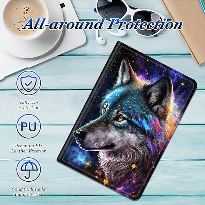 for All-New Amazon Kindle Fire HD 10 Tablet Case (13th Generation 2023 Release) Slim Adjustable Stand Back Shell Protection Smart Cover for Fire HD 10 2023 10.1 Inch Moon Wolf