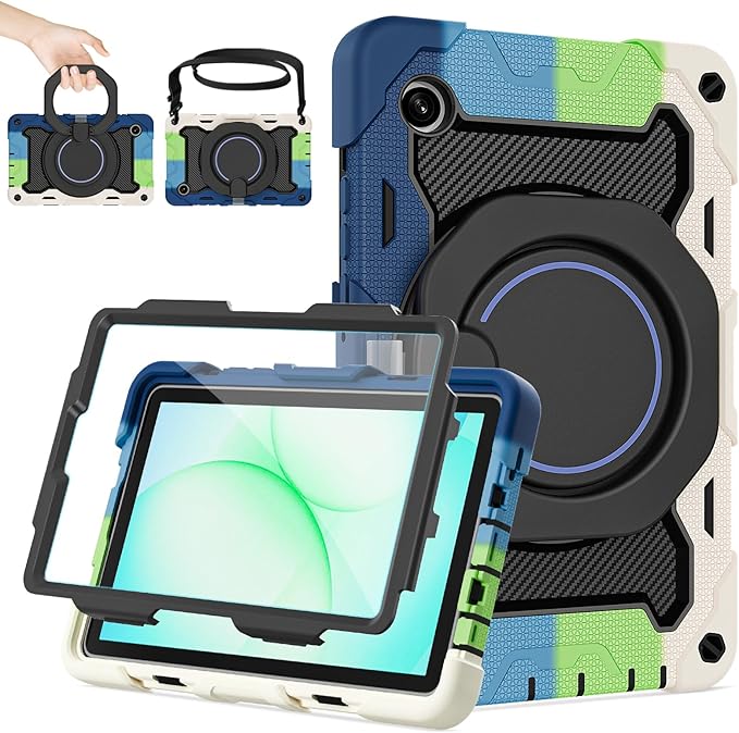 ROISKIN for Samsung Galaxy Tab A11 8.7 Inch 2025 Galaxy Tab A9 8.7 Inch 2023 with HD Screen Protector &amp Shoulder Strap 360 Kickstand &amp Handle Heavy Duty Military Drop Case-Kids Friendly