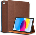 Genuine Leather Case for iPad 10th Generation(10.9 Inch 2022)Vegetable Tanned Leather Smart Folio Cover for with Auto Wake/SleepAdjustable StandAnti Slip/FingerprintBrown