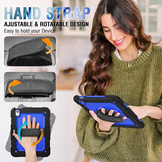 Herize Case for iPad Air 11 Inch M3/M2 with Screen Protector | Case for iPad Air 7th/6th Generation 11 Inch 2025/2024 | Shockproof Protection Cover W/Pen Holder Kickstand Hand Grip Shoulder Strap
