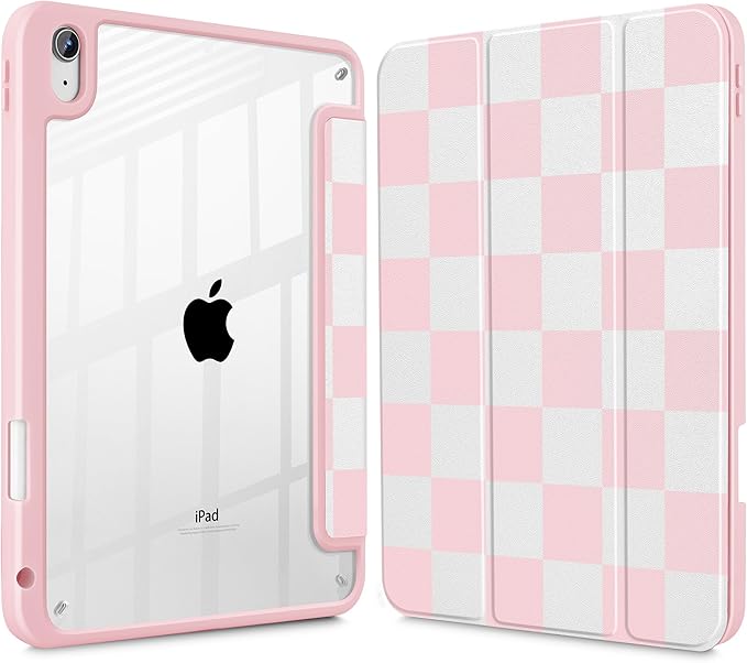 Tuiklol Case for iPad 11 inch (A16 Chip) 2025 Gen 11th / iPad 10.9 inch 2022 10th Gen Buit in Pencil Holder with Shockproof Cover Clear Transparent Back Shell Auto Wake/SleepLattice Pink
