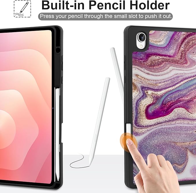 DONGKE Case for Samsung Galaxy Tab S11 5G 11 2025 Model (SM-X730/X736B) Slim Lightweight Trifold Stand Cover with S Pen Holder Auto Sleep/Wake Soft TPU Shockproof Back Pink Marble