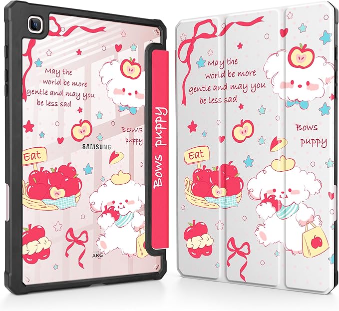 Mektron Case for Samsung Galaxy Tab S6 Lite 10.4 Inch 2024/2022/2020 with S Pen Holder Multi-Angle Viewing with Shockproof Cover Clear Shell + Trifold Stand + Auto Wake/Sleep Cute Puppy