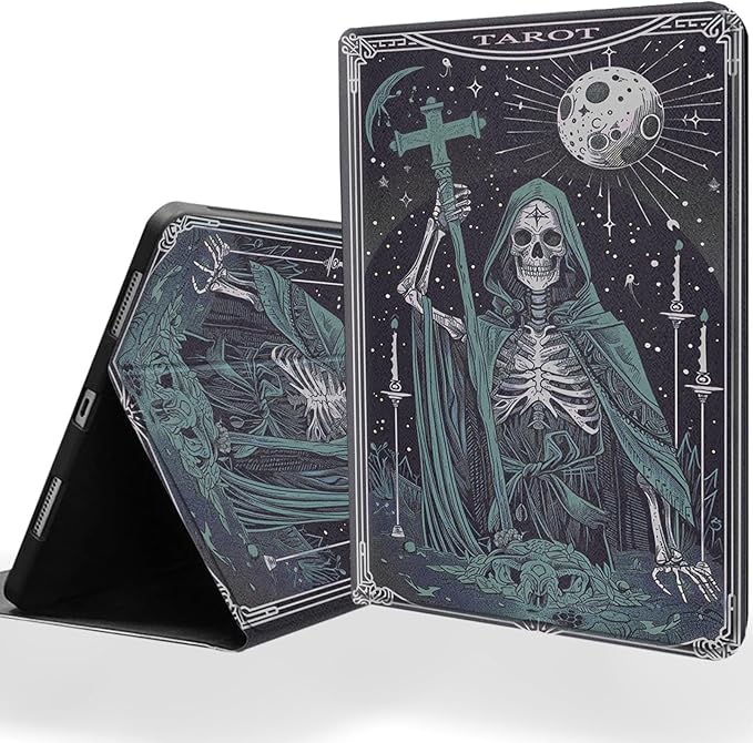 Tablet Case for iPad 10th Generation 10.9 Inch with Magnetic Auto Wake/Sleep and Multi-Angle Adjustable Stand Cover - Skeleton Tarot
