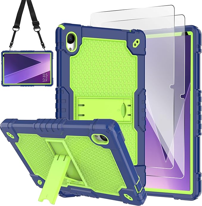 Case for Pritom Tab 10 Lite Tablet/TECLAST P26T/TECLAST P25T/Wetap M10 10.1 inch Tablet Shockproof Case Built in Kickstand Shoulder Strap with Screen Protector (Navy Blue/Green/2 PCS)