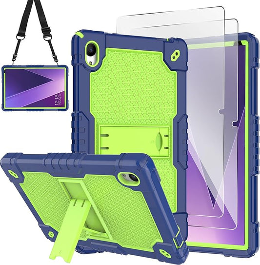 Case for Pritom Tab 10 Lite Tablet/TECLAST P26T/TECLAST P25T/Wetap M10 10.1 inch Tablet Shockproof Case Built in Kickstand Shoulder Strap with Screen Protector (Navy Blue/Green/2 PCS)