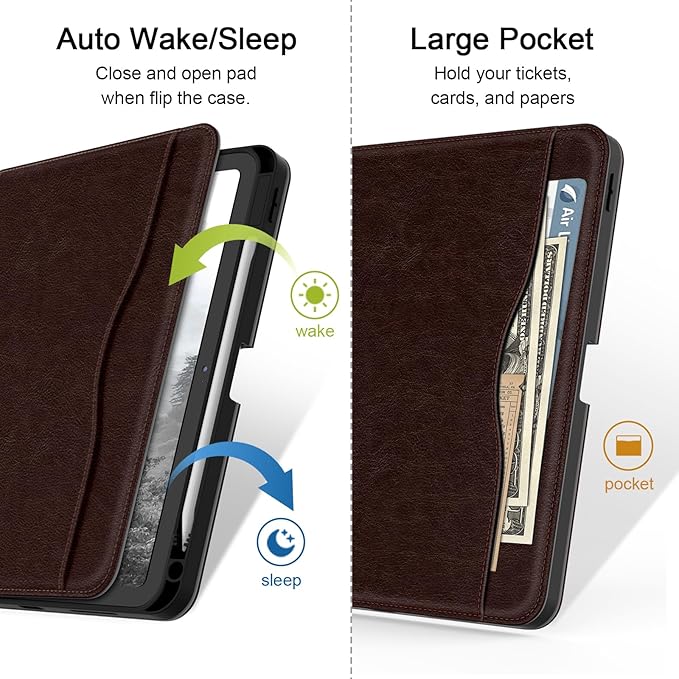 Case for iPad Pro 11 inch (M5/M4) 2025/2024 Multi-Angle PU Leather Cover for i Pad Pro 11 with Pencil Holder/Hand Strap/Pocket Auto Wake/Sleep Dark Brown