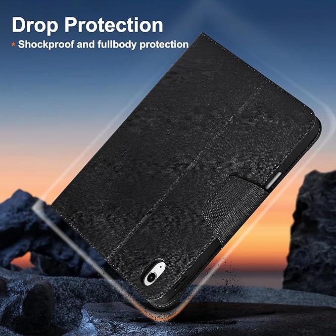 Gexmil Leather Case for iPad (A16) 11th Generation 11 Inch 2025 iPad 10th Generation 10.9 Inch 2022Protective Cover with Pencil HolderMagnetic ClosureAuto Sleep/WakePalm-Print Black