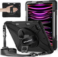 BRAECNstock for Apple iPad Air 13 inch (M4/M3/M2)/ iPad Pro 12.9 inch 6th/5th/4th/3rd Gen Case Shockproof Protective iPad Kids Case with Pen Holder Rotating Stand &amp Hand Strap Shoulder Strap B