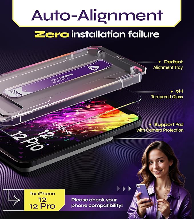 Defenslim for iPhone 12 &amp 12 PRO Screen Protector (2Pack) Easy Auto-Dust &amp Align Install Kit 6.1 Tempered Glass 9H Hardness Ultra HD Clear Case Friendly WonderShield