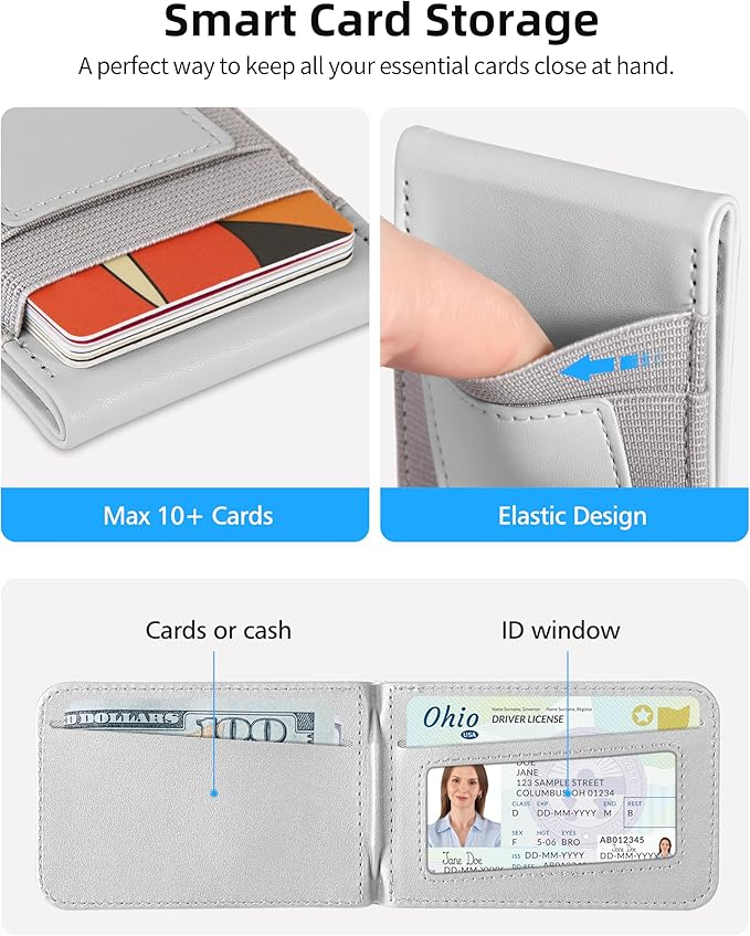 For Magsafe Wallet Stand Strongest Magnetic Wallet for iPhone 17/16/15/14/13/12 Series Magnetic Card Holder with 4 Card Slots ID Window10 Cards Holder Vegan Leather RFID Blocking Gray