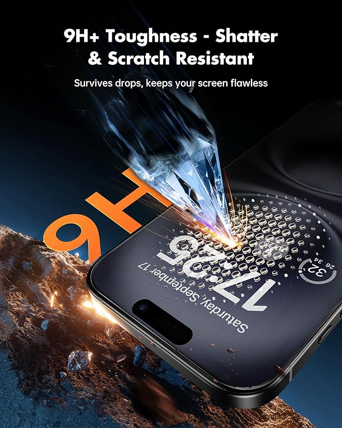 UNBREAKcable Privacy Screen Protector for iPhone 16 (6.1-Inch) 2-Pack + 2 Lens Protectors｜25° Anti-Spy｜9H Hardness｜Anti-Fingerprint｜HD Clarity Tempered Glass