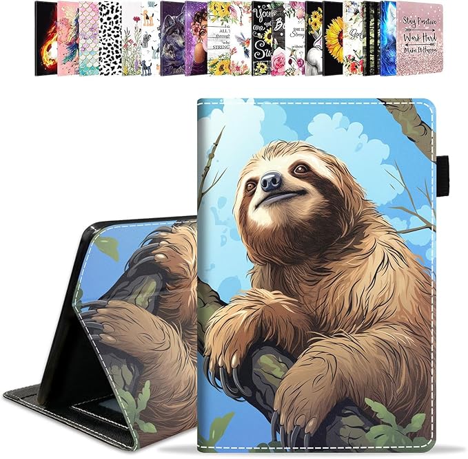 Case for All-New Amazon Kindle Fire HD 10 &amp 10 Plus Tablet 10.1 (13th/11th Generation 2023/2021 Release) - PU Leather Folio Case with Smart Auto Wake/Sleep - Cute Sloth