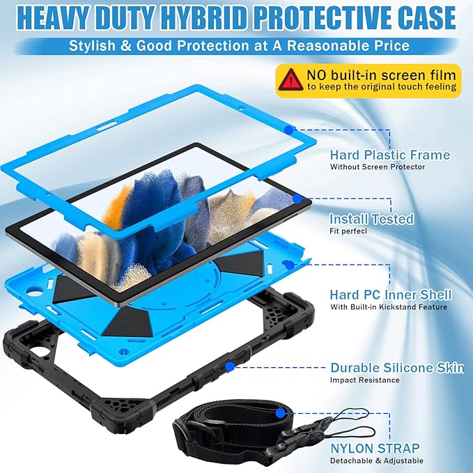 Case for Samsung Galaxy Tab A8 10.5 - Soft Silicone Protective Handle Stand Kids Case Black/Blue