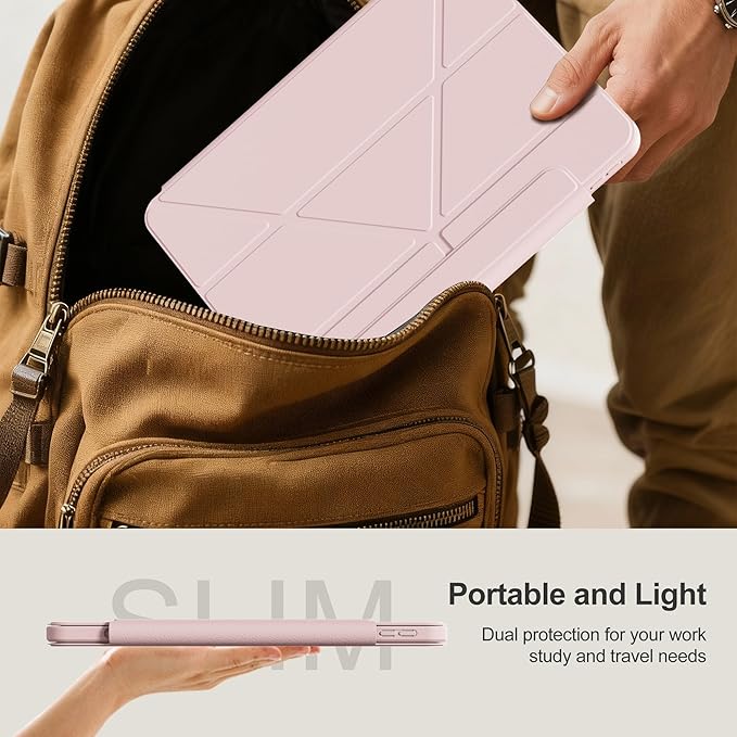 Y-Shaped Detachable Case for iPad (A16) 11th/10th Generation (2025/2022) Clear 360°Rotating Magnetic Back Multi-Stand &amp Shockproof Hybrid Cover for iPad 11/10 Auto Wake/Sleep Pink