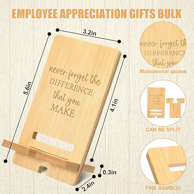 Ripeng 20 Pcs Employee Appreciation Gifts Bulk Bamboo Phone Stand for Desk Office Workers Inspiration Thank You Gift for Team Coworkers Staff Volunteer Nurse Teacher Colleagues Gratitude (Difference)